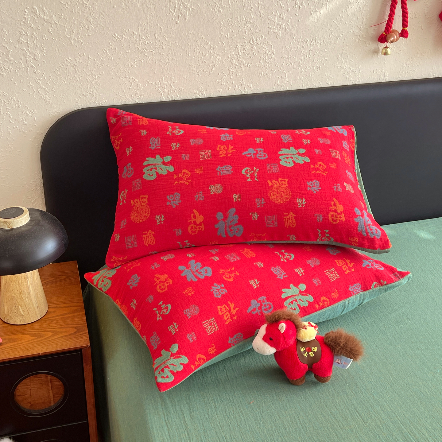 2026新款全棉色织双层纱提花百福系列拉链款-单枕套