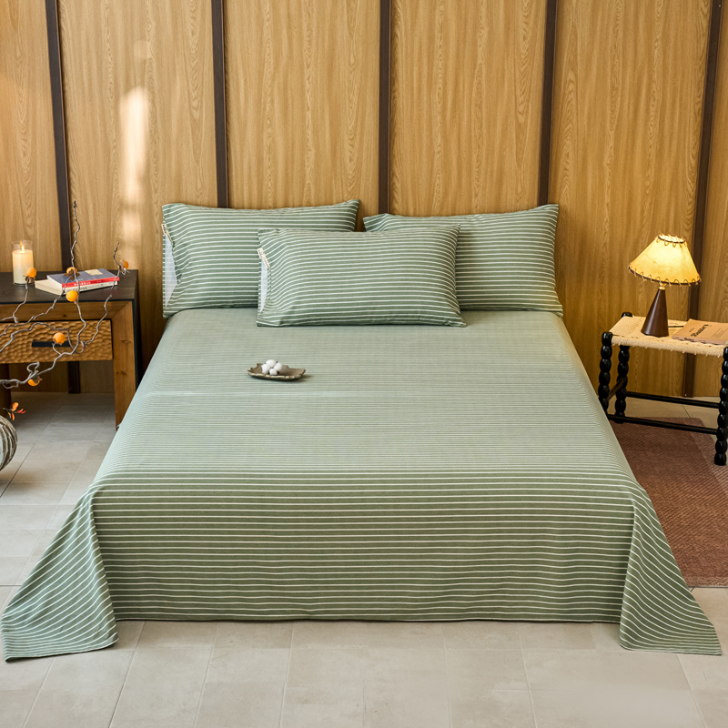 2025新款全棉原棉磨毛色织水洗单床单回暖系列-风格二 艾绿条
