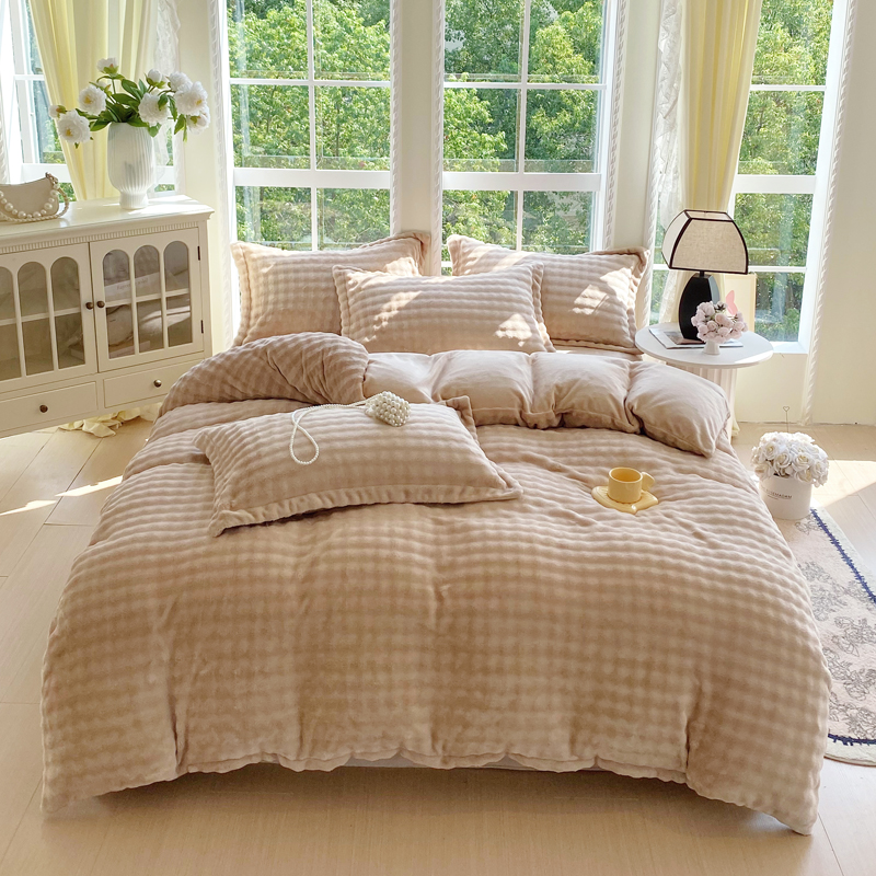 2025新款全消光克的泡泡绒牛奶绒四件套-皮草绒系列 皮草绒-粉玉