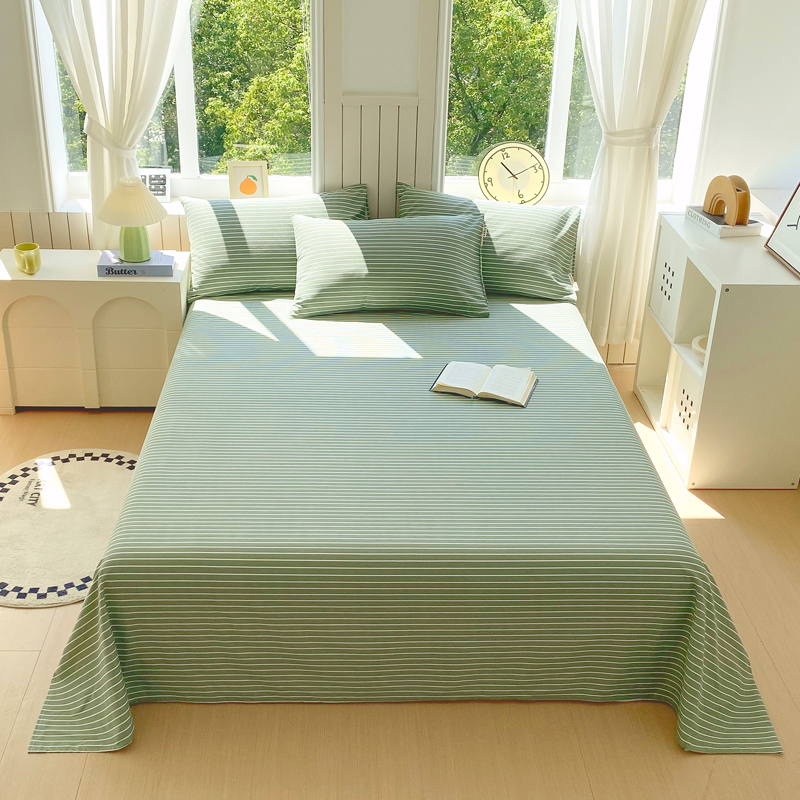 2025新款全棉原棉磨毛色织水洗单床单回暖系列-风格一 艾绿条