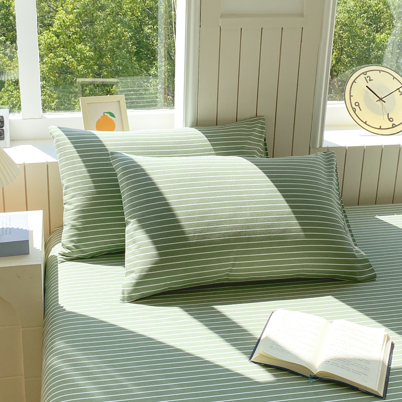 2025新款全棉原棉磨毛色织水洗单枕套回暖系列-风格一 艾绿条