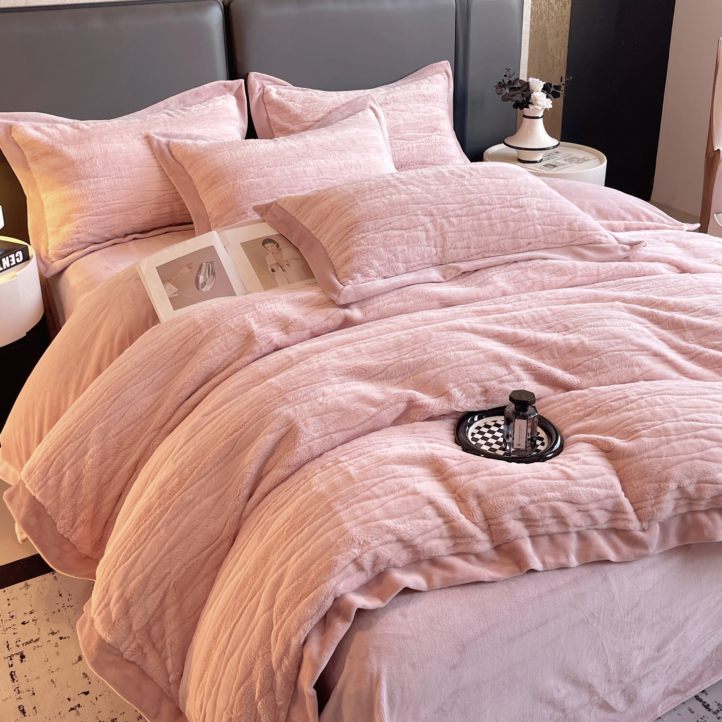 2025新款波浪兔毛绒牛奶绒四件套-冬日暖阳 冬日暖阳-豆沙