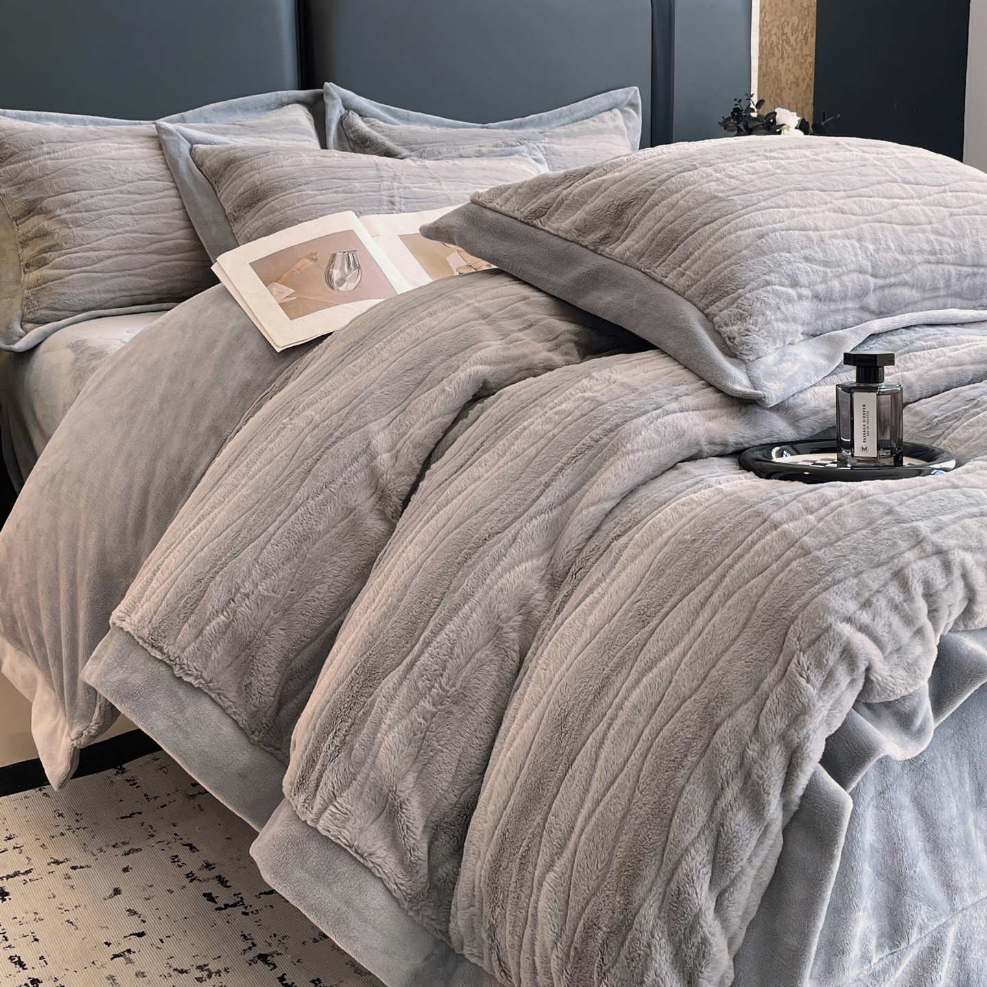 2025新款波浪兔毛绒牛奶绒四件套-冬日暖阳