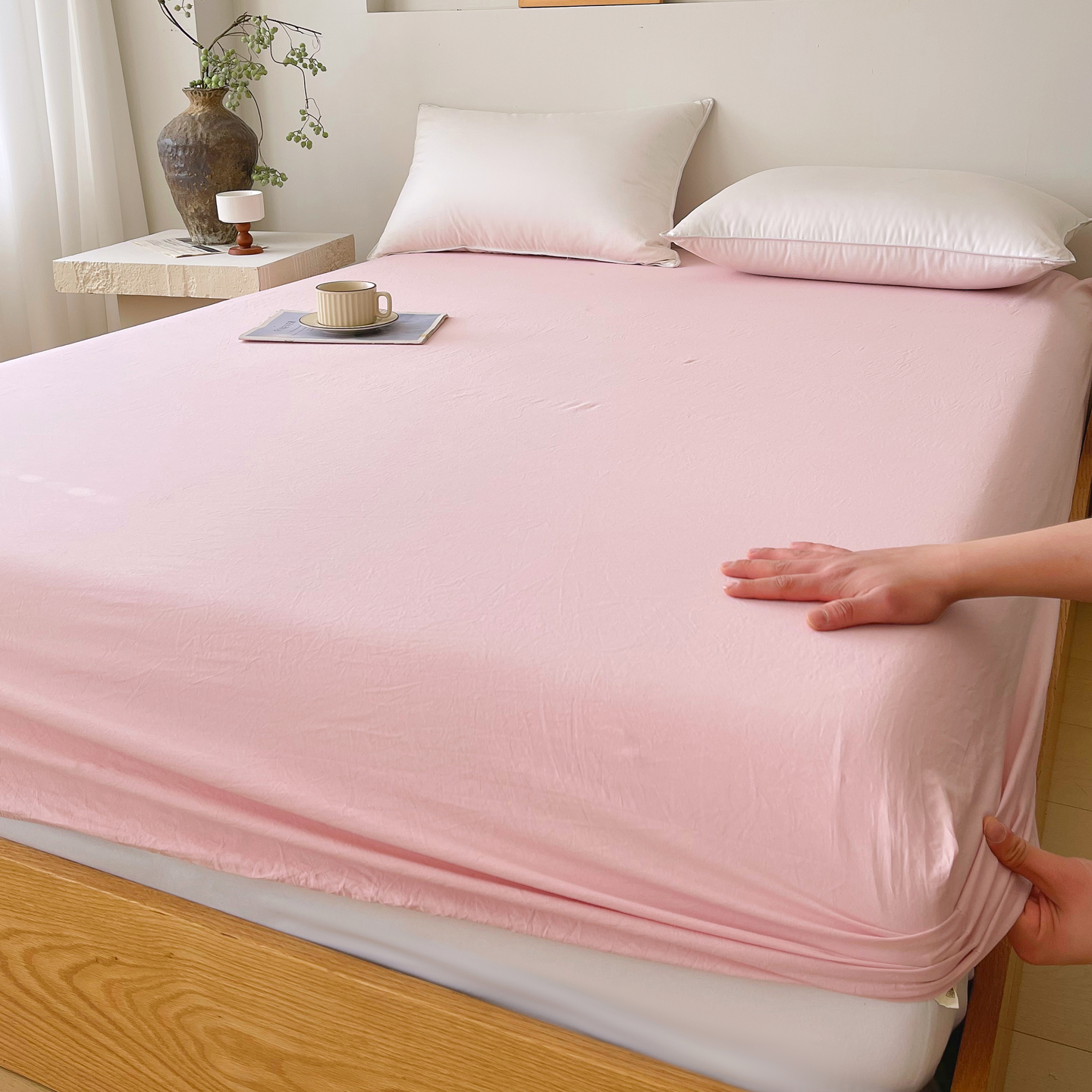 2026新款A类双拼水洗棉色织纯色四件套单品系列-单床笠 可提供买家秀