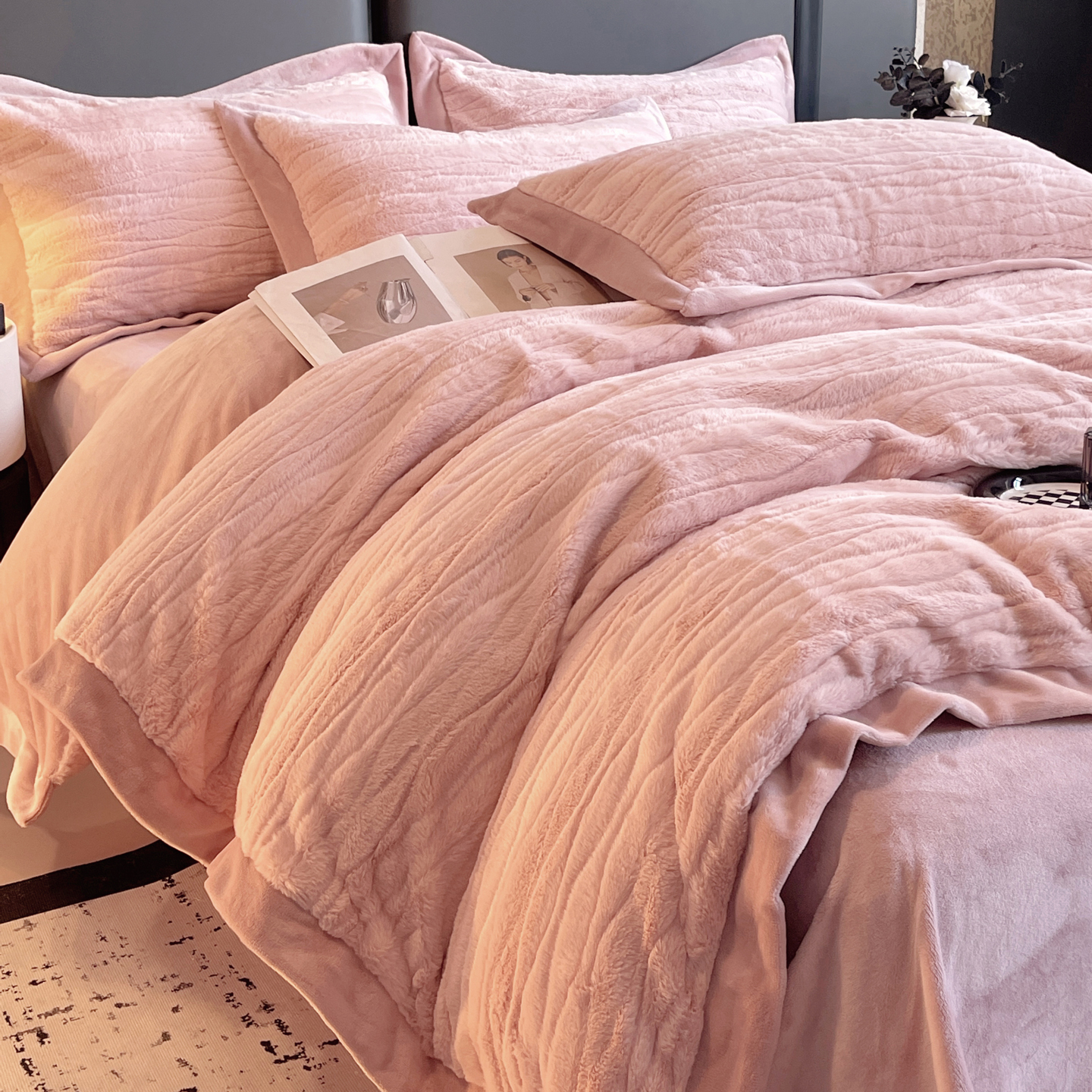 2025新款波浪兔毛绒牛奶绒四件套-冬日暖阳