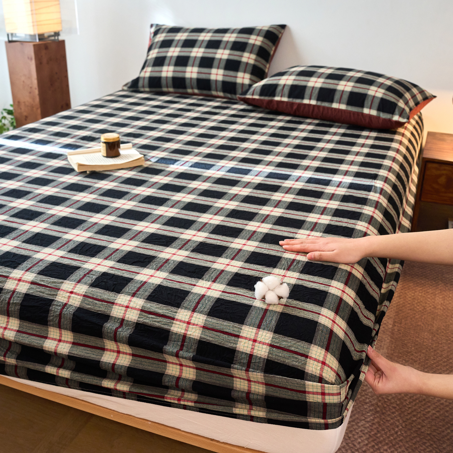 2026新款全棉色织AB版水洗棉四件套单品系列-A版单床笠