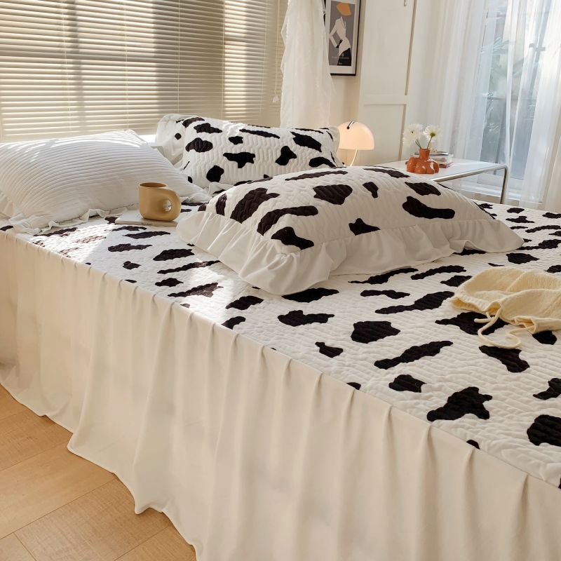 2021新款ins仙仙的牛奶般丝滑韩版牛奶绒床裙床盖三件套 1.8m床裙款三件套 奶牛纹