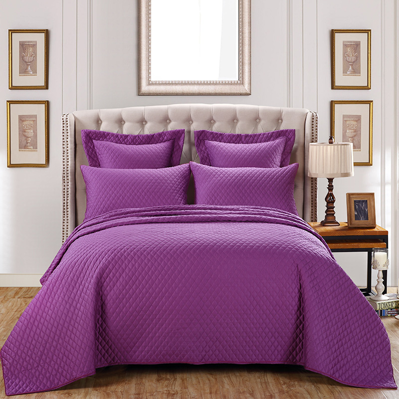 2019新款纯色全棉床盖三件套 245*260cm三件套 深紫色