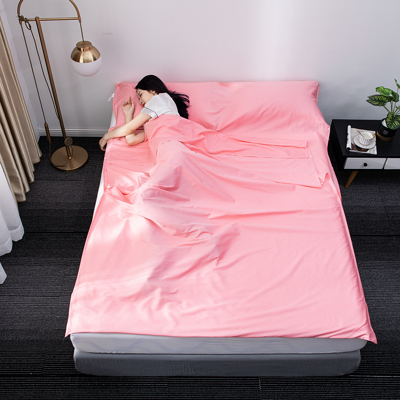 2019新款-60长绒棉纯色 旅行隔脏睡袋6色 粉色80x210cm