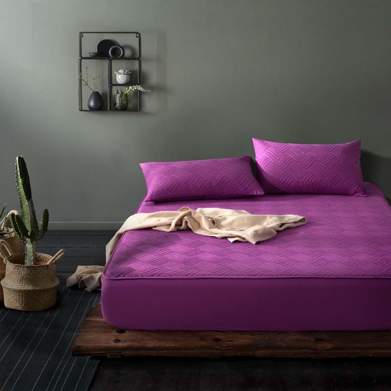 2019新款-绗缝床笠三件套 150*200cm三件套 葡萄紫
