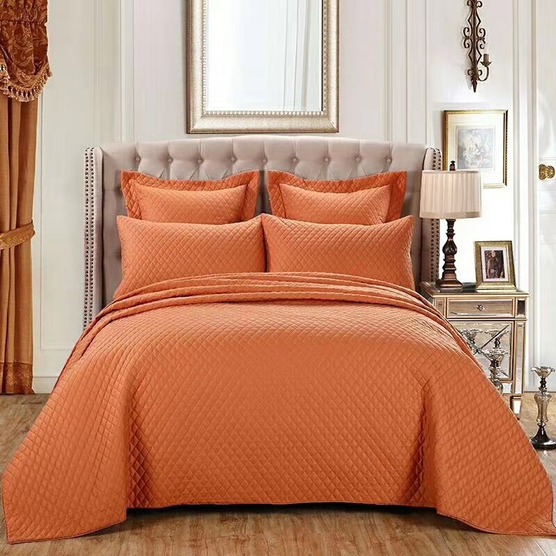 2019新款纯色全棉床盖三件套 245*260cm三件套 橙色