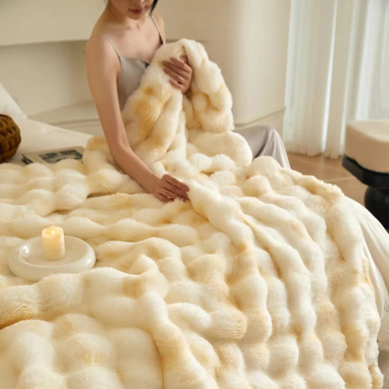 2023新款渐染泡泡兔绒加厚毛毯盖毯毯子 1.5×2.0m 渐染黄