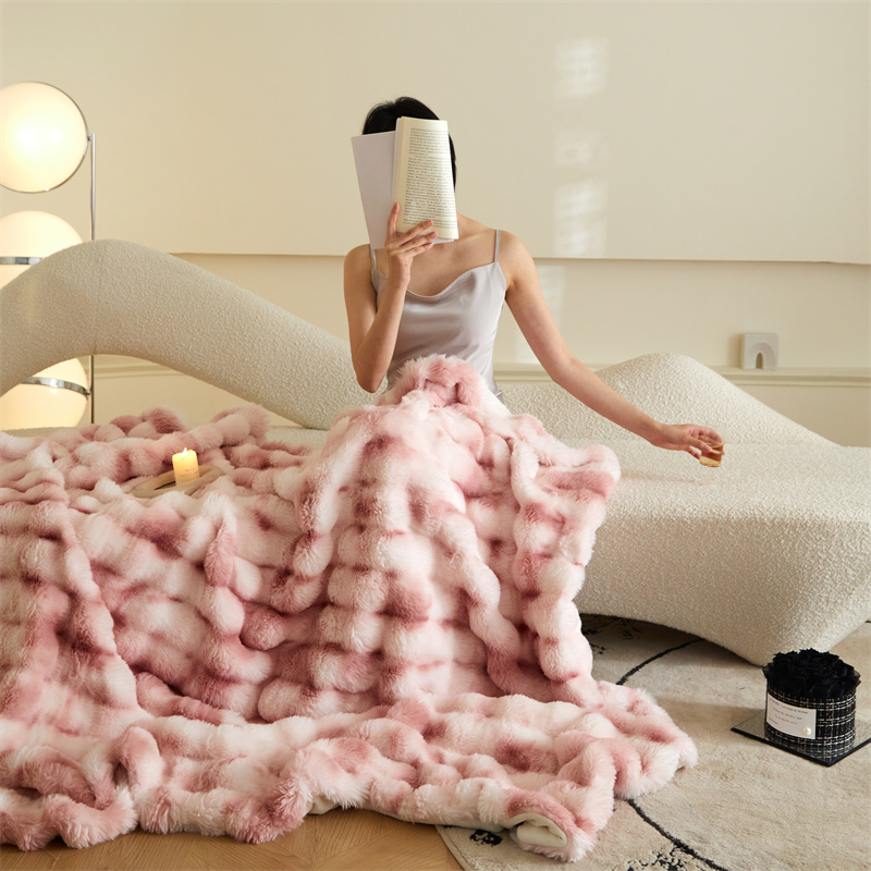 2023新款渐染泡泡兔绒加厚毛毯盖毯毯子 1.5×2.0m 渐染粉