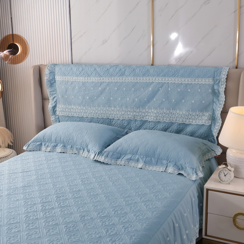 2023新款全棉蕾丝公主风被套单层款床头罩 1.8米床 天蓝
