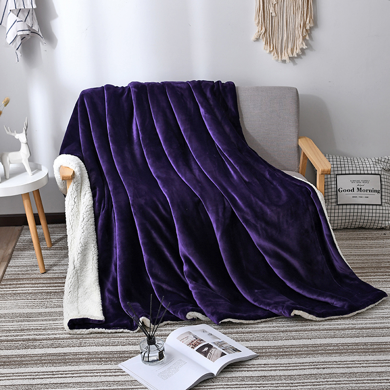2019新款A面法莱绒B面羊羔绒毛毯毯子 150*200 深紫