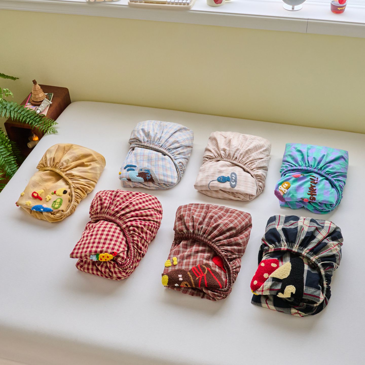 2025新款A类母婴级40支色织全棉纯棉水洗棉毛巾绣床笠床垫保护套 组合图