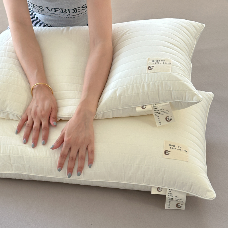 2023新款全棉磨毛贴布日式乳胶蓬松枕枕头枕芯 白色