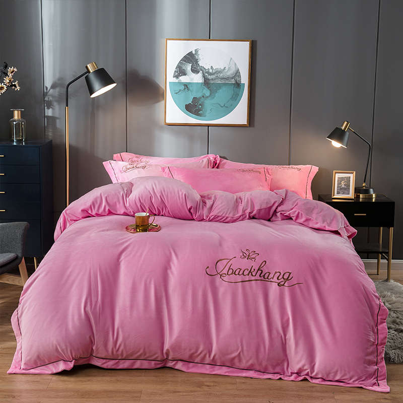 2022新款-蝶中皇后水晶绒压线款四件套 床单款四件套1.5m（5英尺）床 粉色