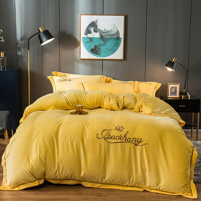 2022新款-蝶中皇后水晶绒压线款四件套 床单款四件套1.8m（6英尺）床 黄色
