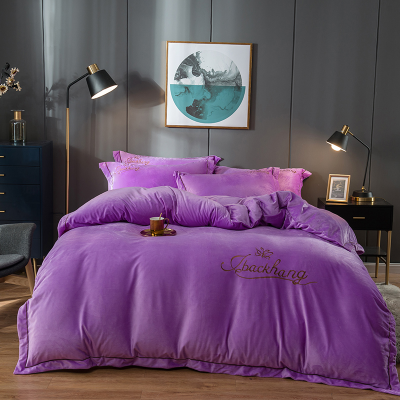 2022新款-蝶中皇后水晶绒压线款四件套 床单款四件套1.8m（6英尺）床 紫色