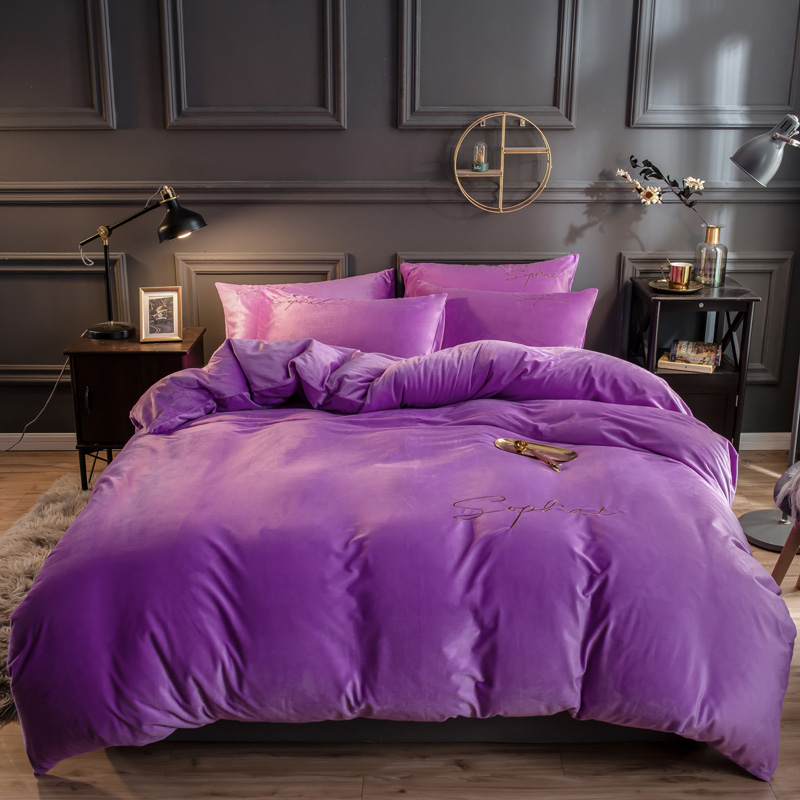 2022新款-简单生活双面水晶绒绣花款四件套 床单款四件套1.8m（6英尺）床 紫色