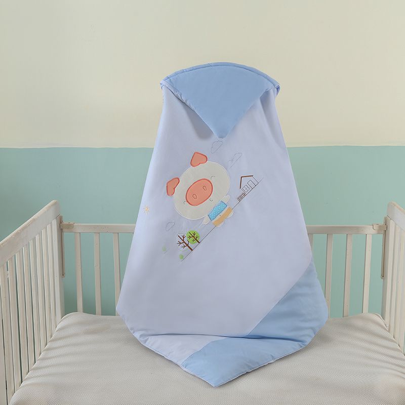 2019新款-婴幼儿冬款保暖活套抱被—小小梦抱被 100*100cm 小小梦抱被——浅蓝色小猪