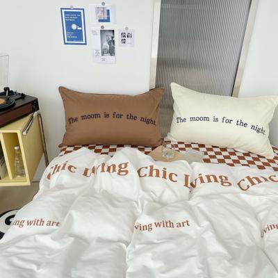 2023新款字母印花枕套刺绣麻绳格格布鲁系列 1.2m床单款三件套 格格布鲁-咖啡