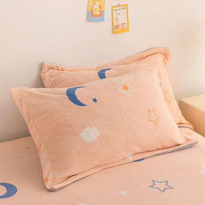 2021新款牛奶绒印花床品套件-单枕套（定做定制） 48cmX74cm/对 梦幻星空（粉）