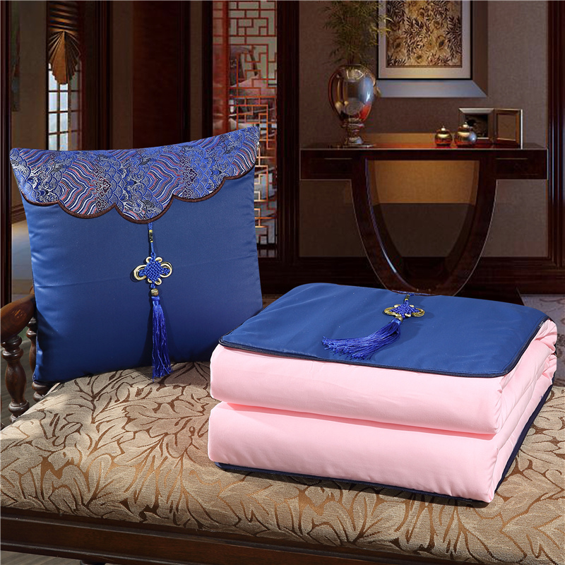 中国结刺绣抱枕被 40X40cm展开110*150cm 中国风-蓝色
