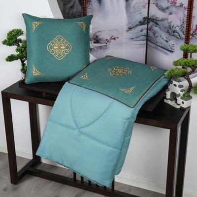 2021新款棉麻刺绣新中式抱枕被 45x45cm展开被子120*160cm 墨绿