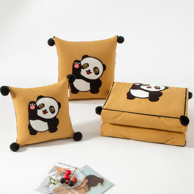 （总）2023新款水洗棉麻抱枕被-Hello Panda系列 50X50cm打开被子150*190cm 蜜橙-仔仔