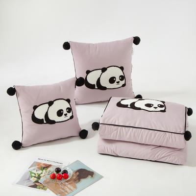 （总）2023新款水洗棉麻抱枕被-Hello Panda系列 50X50cm打开被子150*190cm 温柔紫-团团