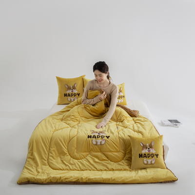 2023新款加厚泰迪绒哈士奇抱枕被 50x50cm（150*200cm） 柠檬黄
