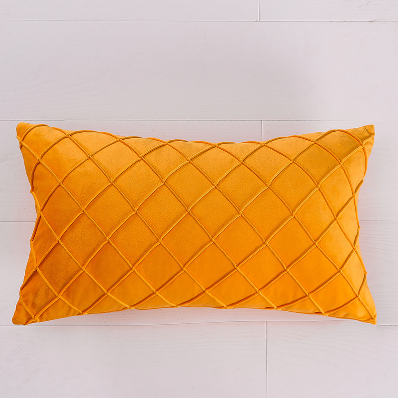 2020年新款工艺款荷兰绒抱枕水晶绒丽丝绒韩国绒纯色 30X50cm枕套+350g磨毛布枕芯 三分格黄色 (2)