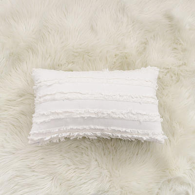 2020新款棉麻剪花流苏款抱枕靠垫抱枕套沙发抱枕 30x50cm单枕套含芯 素白色 (2)