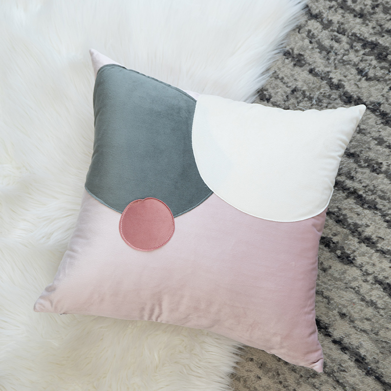 2020新款-荷兰绒贴布抱枕 枕套+枕芯 几何-粉色