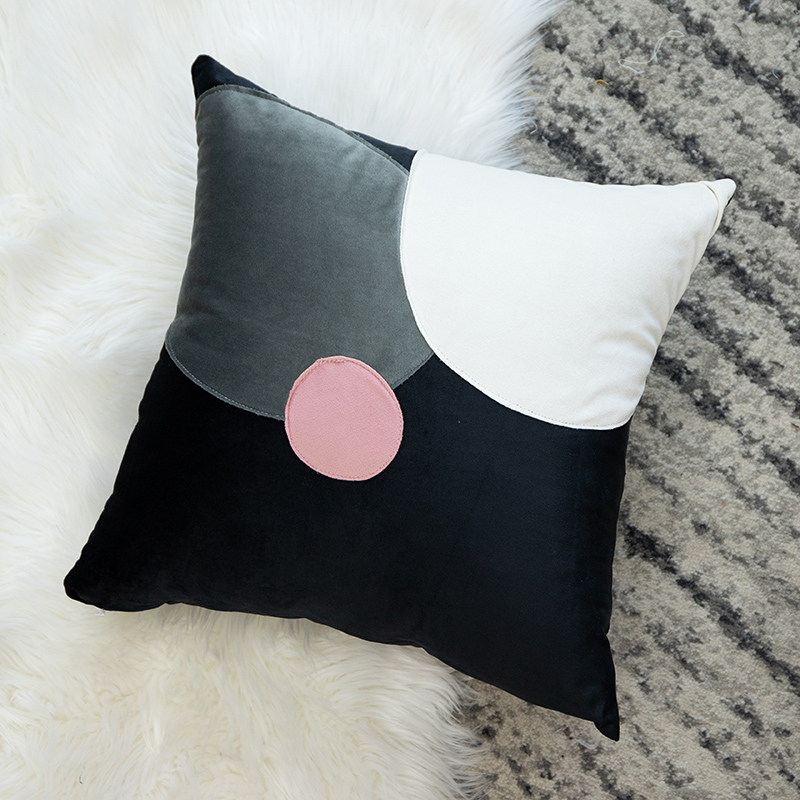 2020新款-荷兰绒贴布抱枕 枕套+枕芯 几何-黑色