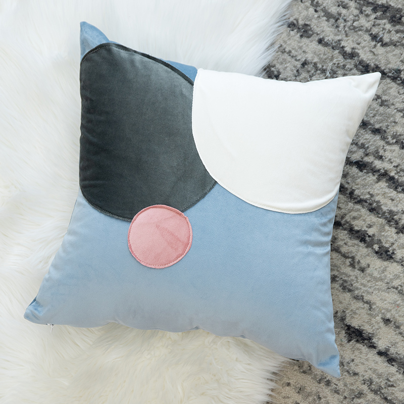 2020新款-荷兰绒贴布抱枕 枕套+枕芯 几何-蓝灰