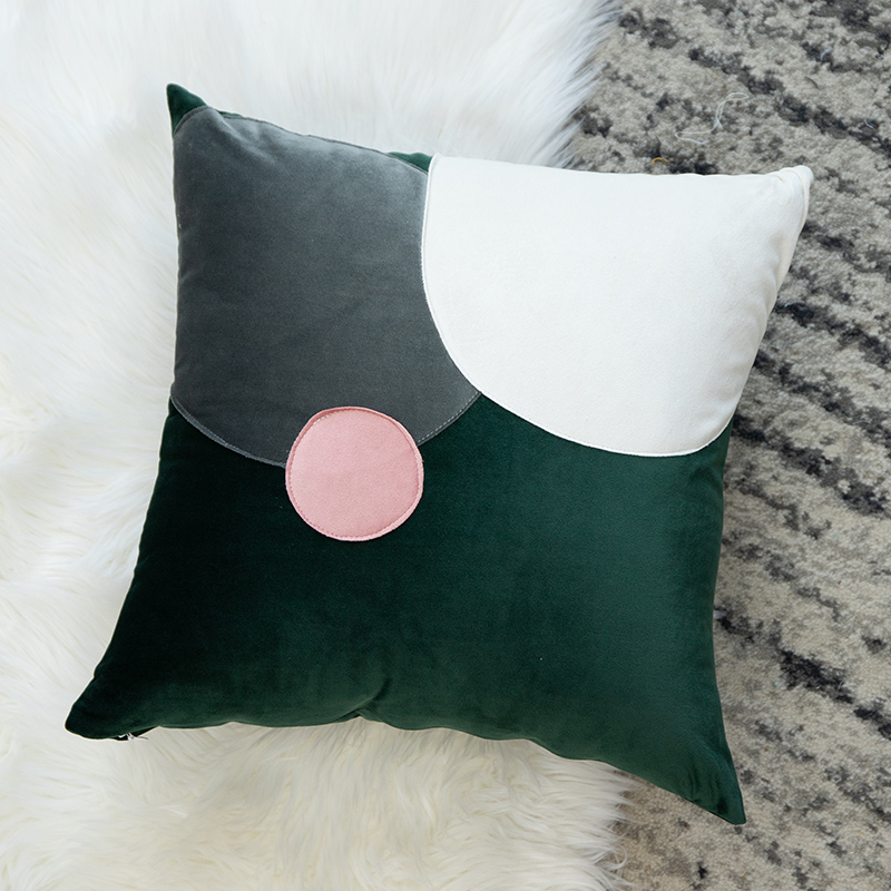2020新款-荷兰绒贴布抱枕 枕套+枕芯 几何-墨绿