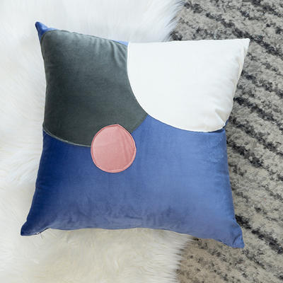 2020新款-荷兰绒贴布抱枕 枕套+枕芯 几何-深蓝