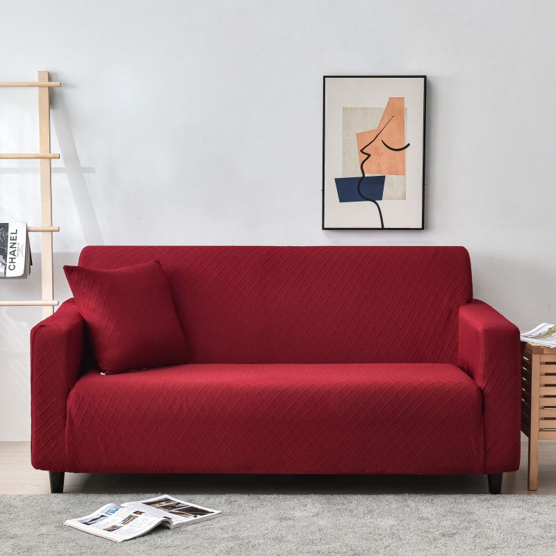 2021新款-金针提花纯色系列沙发套 双人位145-185cm 金提红