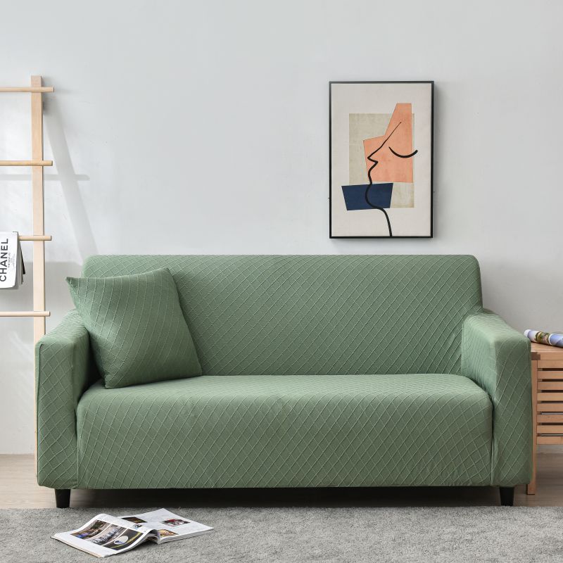 2021新款-金针提花纯色系列沙发套 双人位145-185cm 金提绿