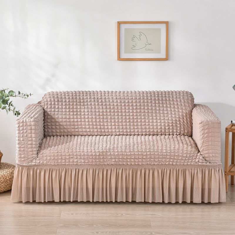 2022新款泡泡纱纯色沙发套 双人位145-185cm 驼色