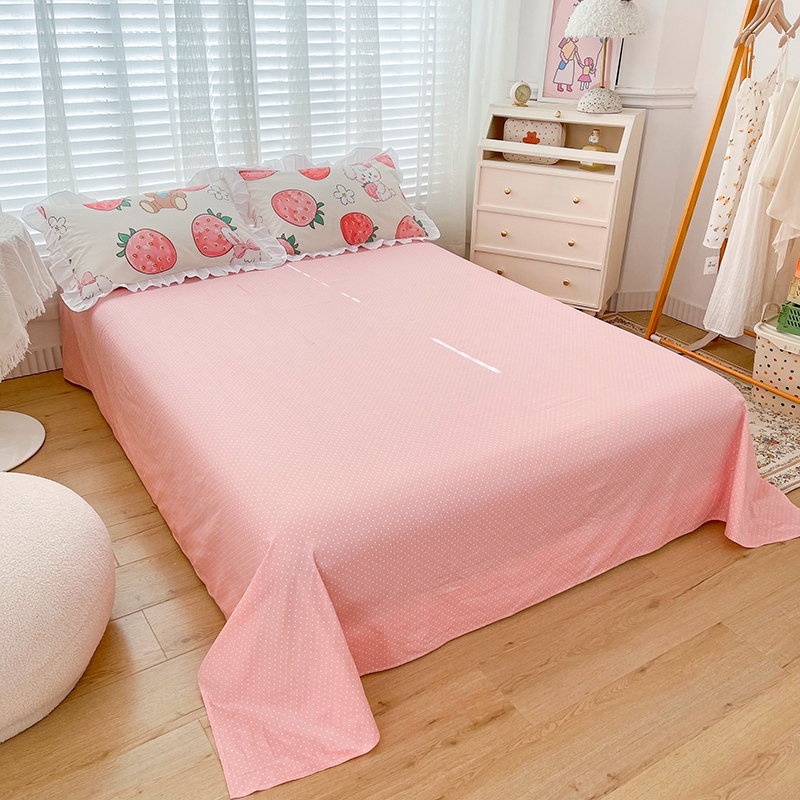 2024新款全棉韩版荷叶花边套件系列--单床单枕套 180*230cm直角床单 草莓娃娃