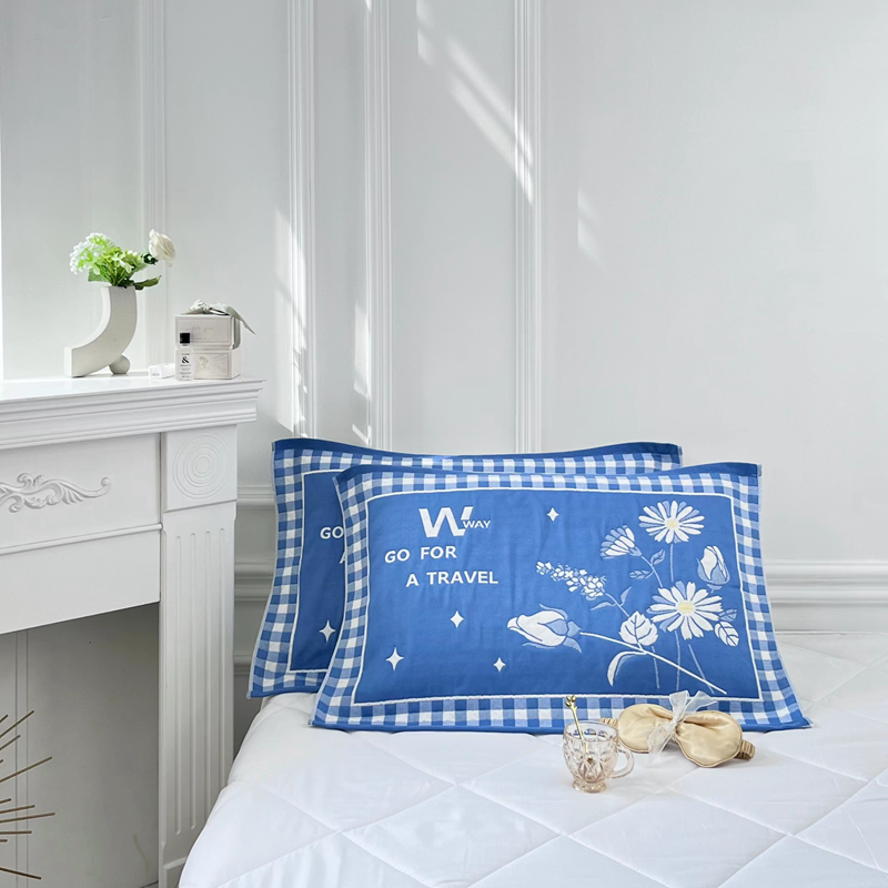 2023新款三层色织水洗棉系列枕巾（50x80cm/对） 爱丽丝蓝