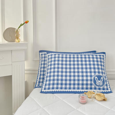 2023新款三层色织水洗棉系列枕巾（50x80cm/对） 可爱兔蓝