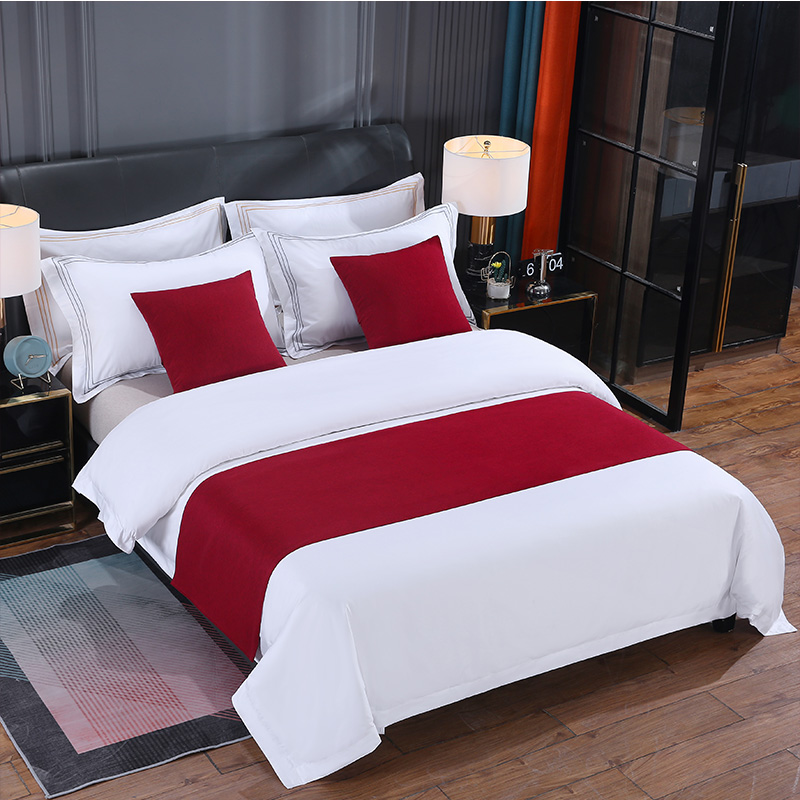 2023新款酒店宾馆配套床上用品床尾巾床旗抱枕 棉麻纯色 1.2床适用（50*180cm） 红色