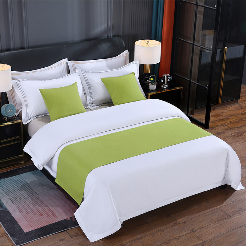 2023新款酒店宾馆配套床上用品床尾巾床旗抱枕 棉麻纯色 1.2床适用（50*180cm） 黄绿色