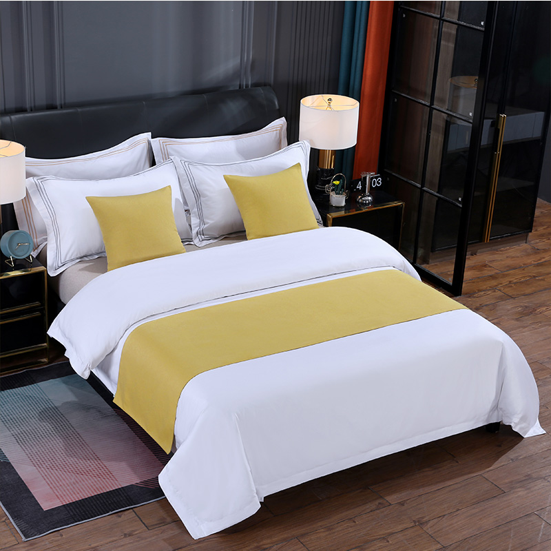 2023新款酒店宾馆配套床上用品床尾巾床旗抱枕 棉麻纯色 1.2床适用（50*180cm） 黄色