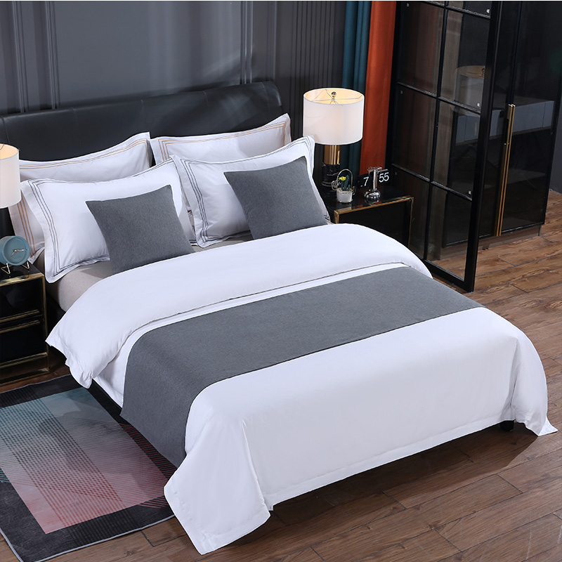 2023新款酒店宾馆配套床上用品床尾巾床旗抱枕 棉麻纯色 1.2床适用（50*180cm） 深灰色